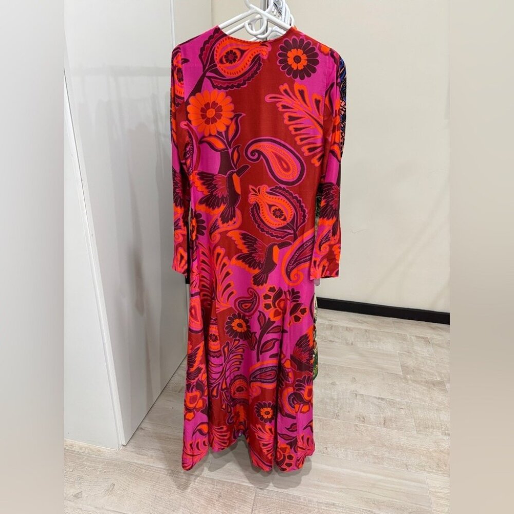 Farm Rio: pink bold floral long sleeve maxi dress DT - Picture 6 of 6